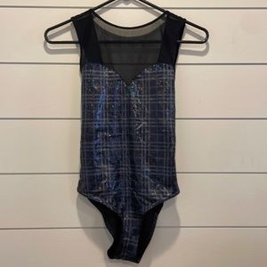 Black Milk Iridescent Plaid With Sheer Detail Body Suit Women’s Size Small